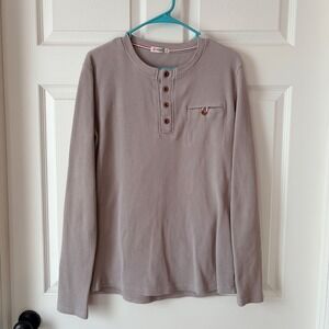 H2H Mens Long Sleeve Waffle Knit Henley Shirt Gray Cotton Thermal Size Large